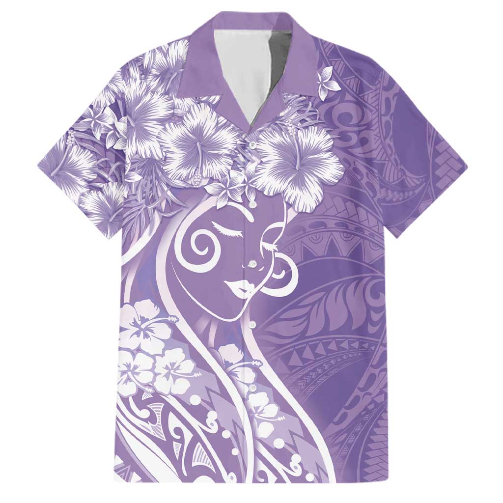 Polynesian Women's Day Family Matching Off Shoulder Maxi Dress and Hawaiian Shirt Purple Hibiscus Flowers With Polynesian Pattern LT05 Dad's Shirt - Short Sleeve Purple - Polynesian Pride