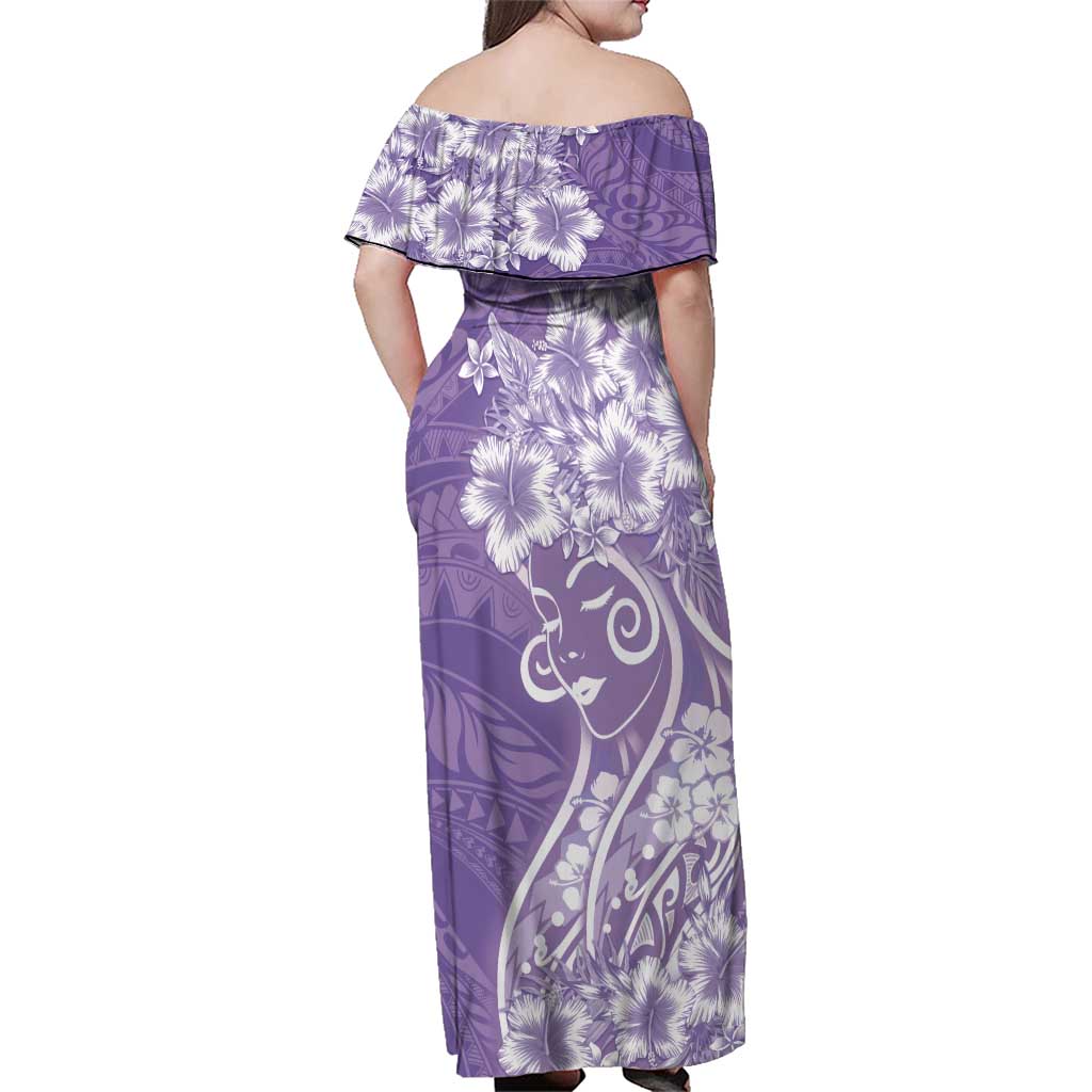 Polynesian Women's Day Family Matching Off Shoulder Maxi Dress and Hawaiian Shirt Purple Hibiscus Flowers With Polynesian Pattern LT05 - Polynesian Pride