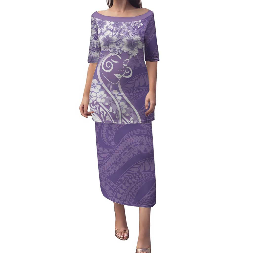 Polynesian Women's Day Family Matching Puletasi and Hawaiian Shirt Purple Hibiscus Flowers With Polynesian Pattern LT05 Mom's Dress Purple - Polynesian Pride