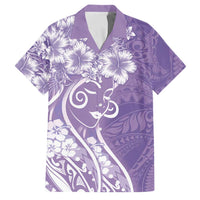 Polynesian Women's Day Family Matching Summer Maxi Dress and Hawaiian Shirt Purple Hibiscus Flowers With Polynesian Pattern