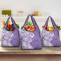 Polynesian Women's Day Grocery Bag Purple Hibiscus Flowers With Polynesian Pattern