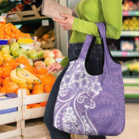 Polynesian Women's Day Grocery Bag Purple Hibiscus Flowers With Polynesian Pattern