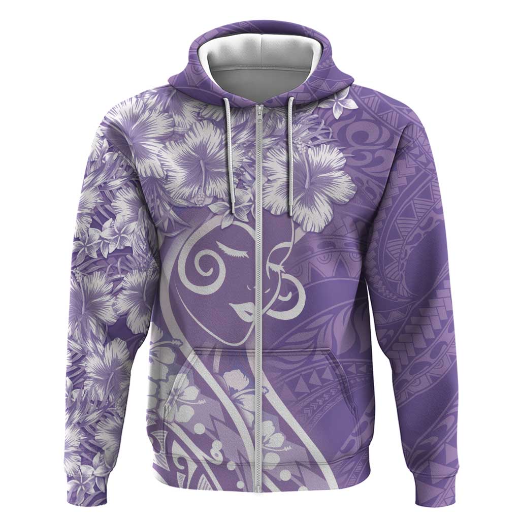 Polynesian Women's Day Hoodie Purple Hibiscus Flowers With Polynesian Pattern