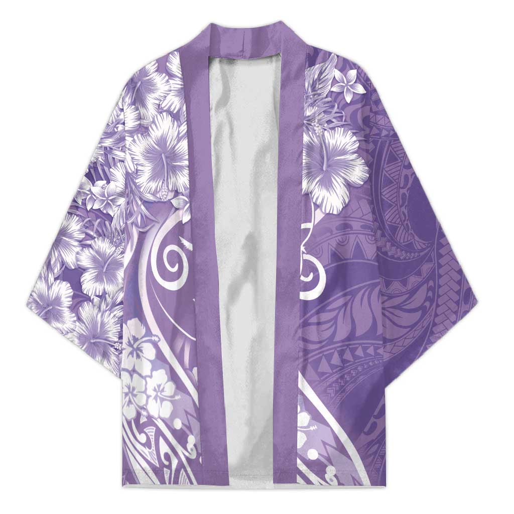 Polynesian Women's Day Kimono Purple Hibiscus Flowers With Polynesian Pattern