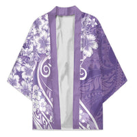 Polynesian Women's Day Kimono Purple Hibiscus Flowers With Polynesian Pattern