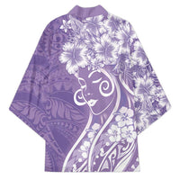 Polynesian Women's Day Kimono Purple Hibiscus Flowers With Polynesian Pattern