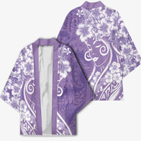 Polynesian Women's Day Kimono Purple Hibiscus Flowers With Polynesian Pattern