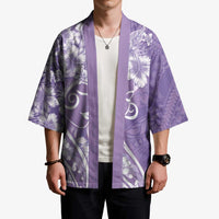 Polynesian Women's Day Kimono Purple Hibiscus Flowers With Polynesian Pattern