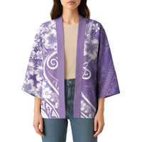 Polynesian Women's Day Kimono Purple Hibiscus Flowers With Polynesian Pattern