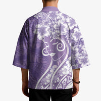 Polynesian Women's Day Kimono Purple Hibiscus Flowers With Polynesian Pattern