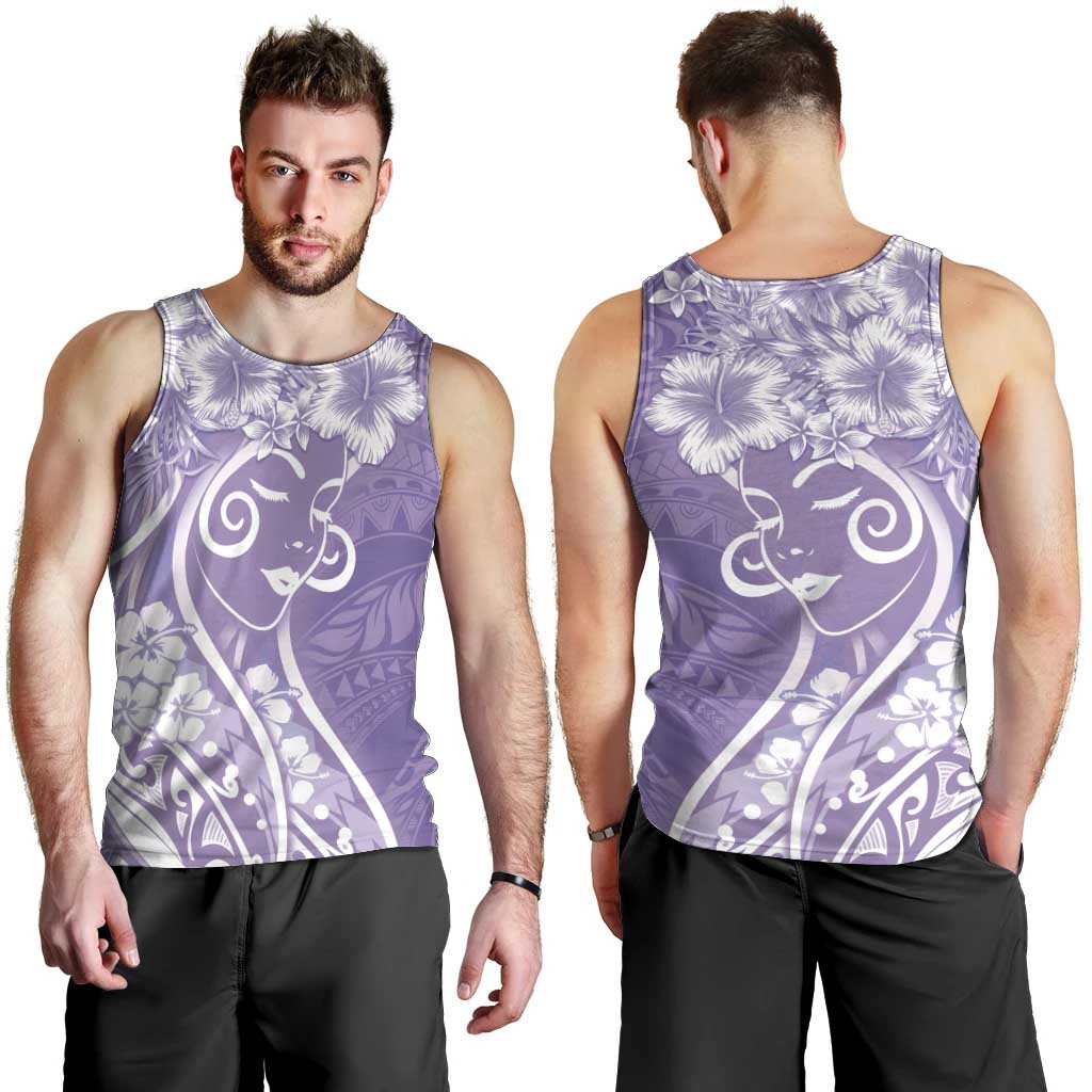 Polynesian Women's Day Men Tank Top Purple Hibiscus Flowers With Polynesian Pattern