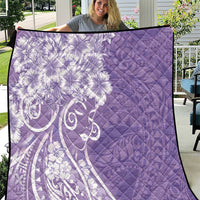 Polynesian Women's Day Quilt Purple Hibiscus Flowers With Polynesian Pattern