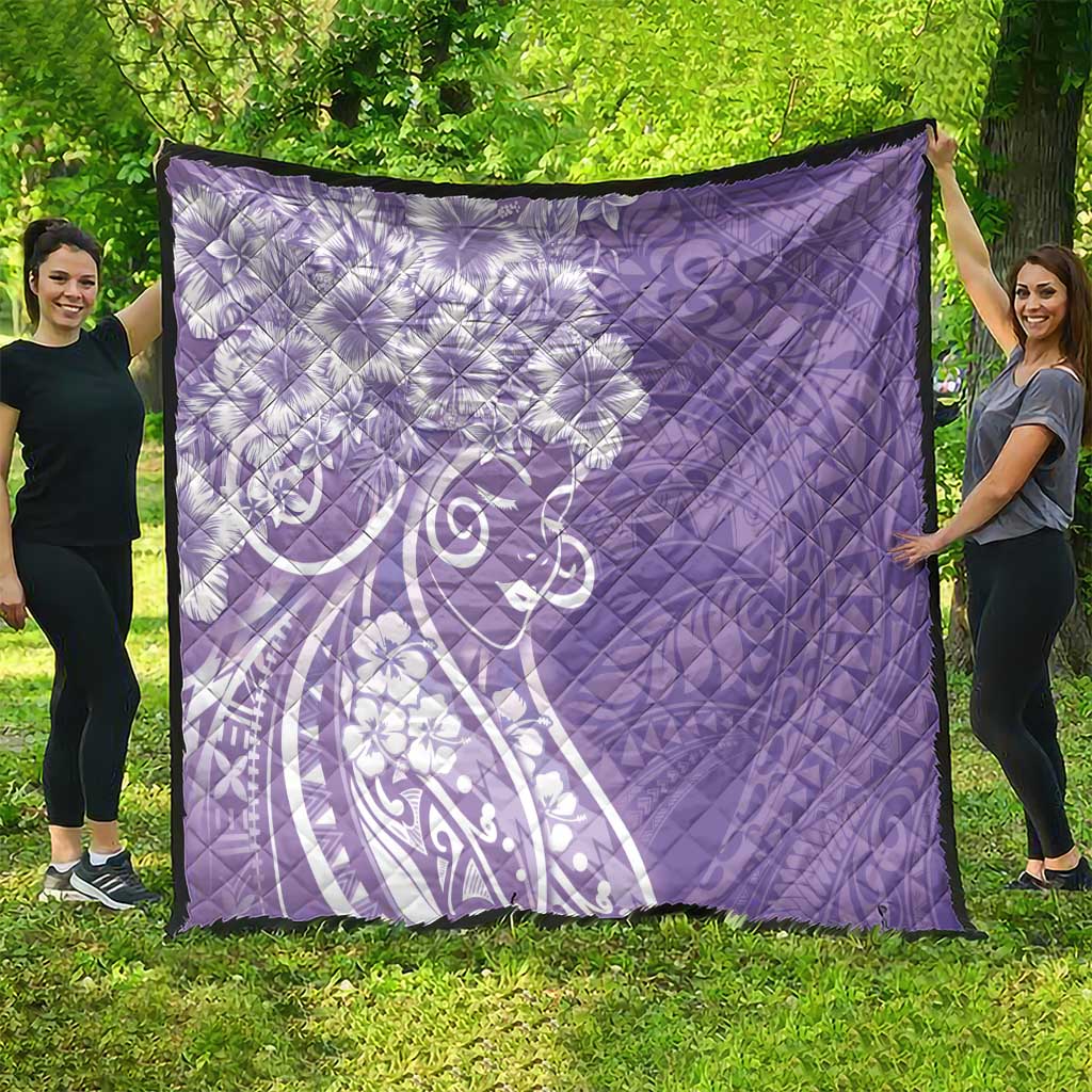 Polynesian Women's Day Quilt Purple Hibiscus Flowers With Polynesian Pattern
