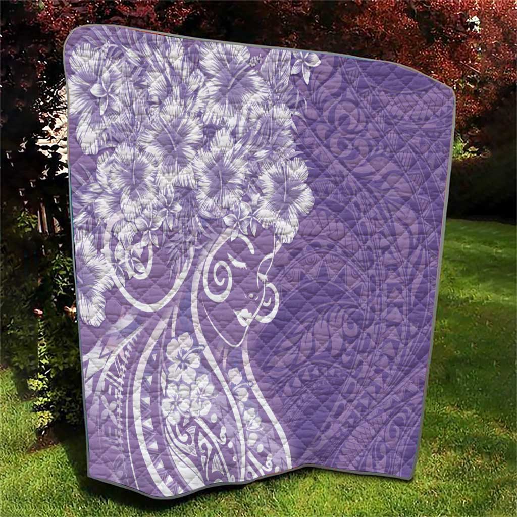 Polynesian Women's Day Quilt Purple Hibiscus Flowers With Polynesian Pattern