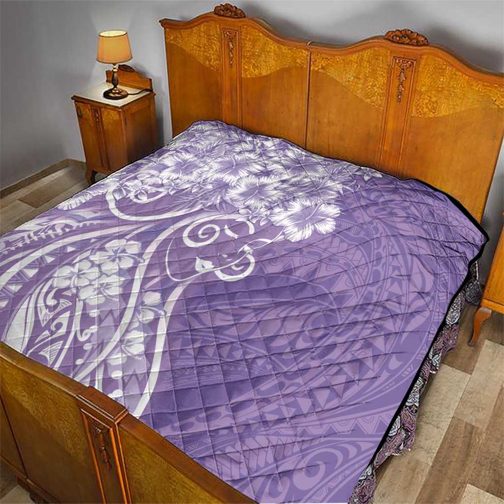 Polynesian Women's Day Quilt Purple Hibiscus Flowers With Polynesian Pattern