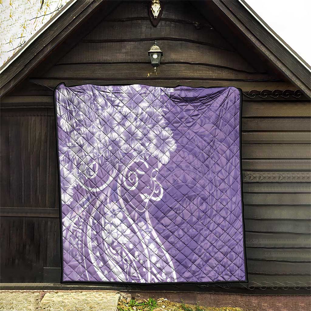Polynesian Women's Day Quilt Purple Hibiscus Flowers With Polynesian Pattern