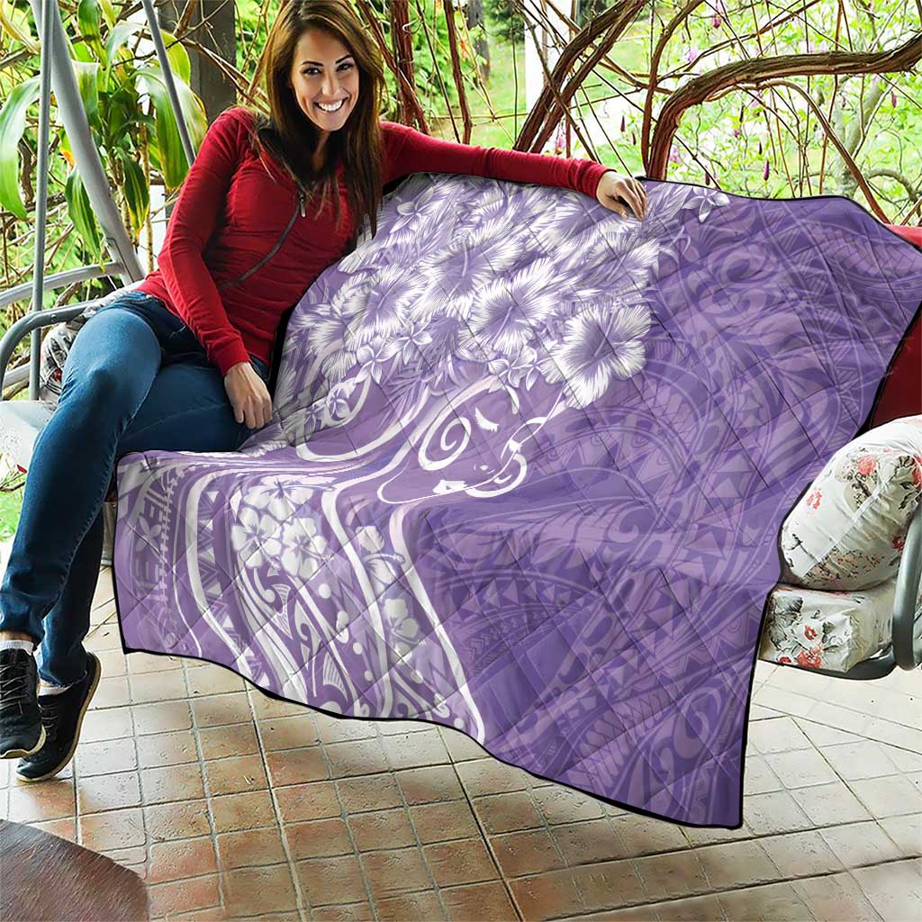 Polynesian Women's Day Quilt Purple Hibiscus Flowers With Polynesian Pattern