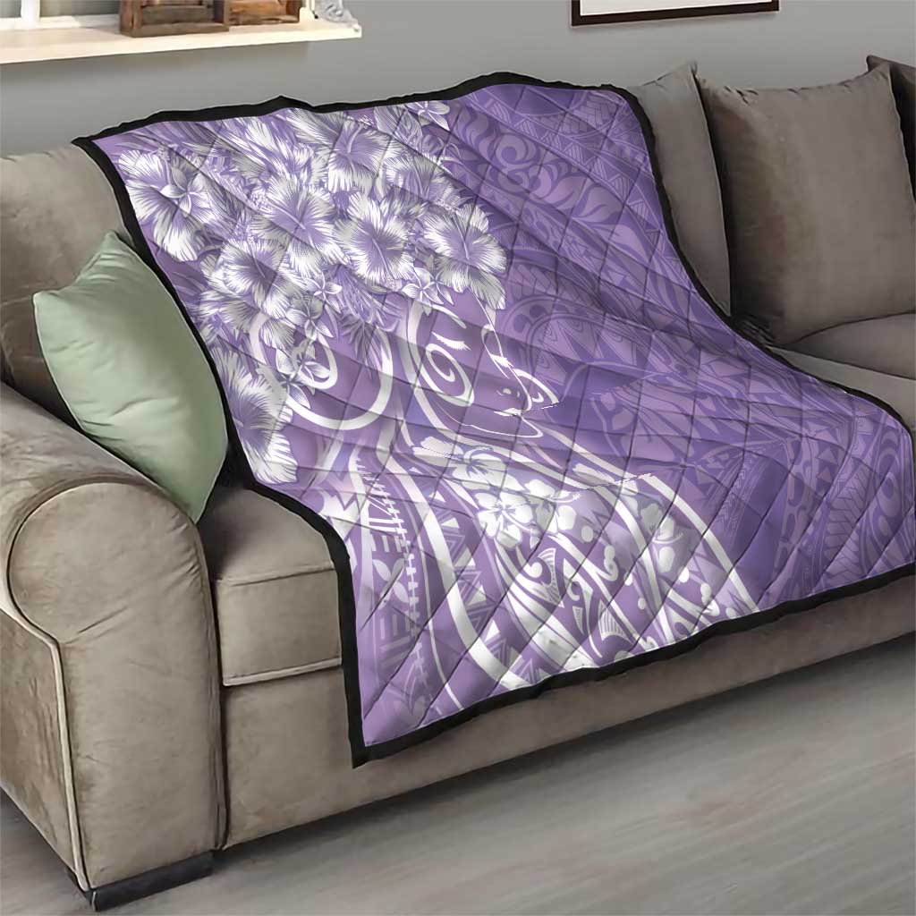 Polynesian Women's Day Quilt Purple Hibiscus Flowers With Polynesian Pattern
