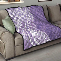 Polynesian Women's Day Quilt Purple Hibiscus Flowers With Polynesian Pattern