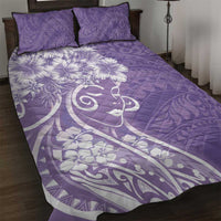 Polynesian Women's Day Quilt Bed Set Purple Hibiscus Flowers With Polynesian Pattern
