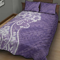 Polynesian Women's Day Quilt Bed Set Purple Hibiscus Flowers With Polynesian Pattern
