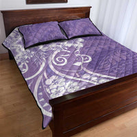Polynesian Women's Day Quilt Bed Set Purple Hibiscus Flowers With Polynesian Pattern