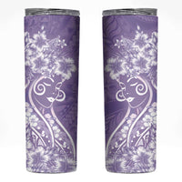 Polynesian Women's Day Skinny Tumbler Purple Hibiscus Flowers With Polynesian Pattern