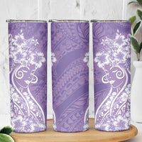 Polynesian Women's Day Skinny Tumbler Purple Hibiscus Flowers With Polynesian Pattern