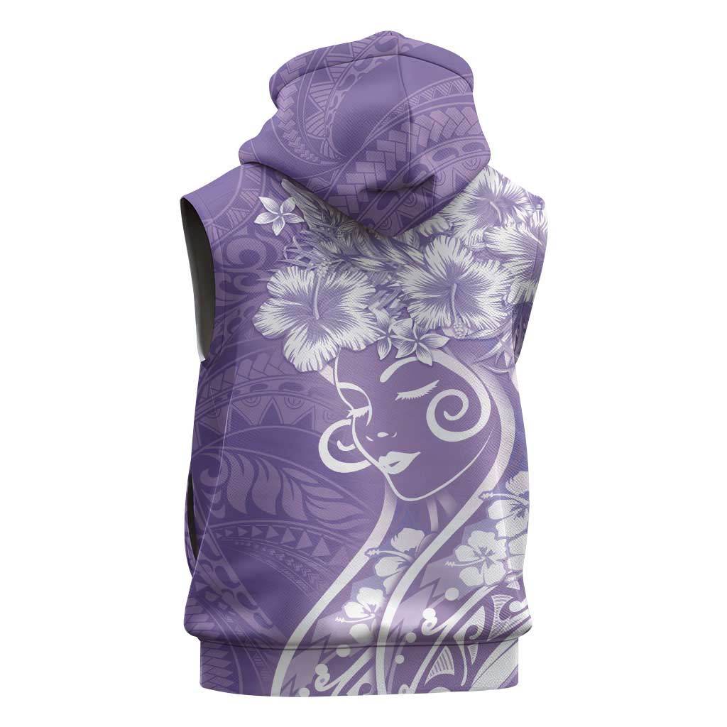 Polynesian Women's Day Sleeveless Hoodie Purple Hibiscus Flowers With Polynesian Pattern