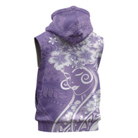 Polynesian Women's Day Sleeveless Hoodie Purple Hibiscus Flowers With Polynesian Pattern