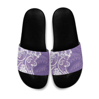 Polynesian Women's Day Slide Sandals Purple Hibiscus Flowers With Polynesian Pattern