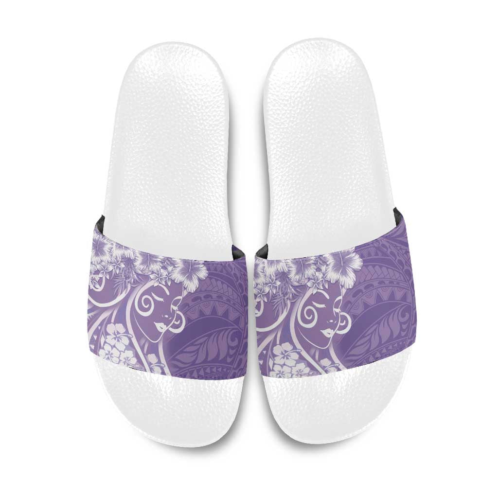 Polynesian Women's Day Slide Sandals Purple Hibiscus Flowers With Polynesian Pattern