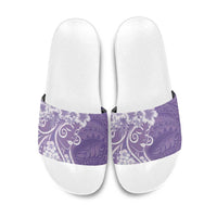 Polynesian Women's Day Slide Sandals Purple Hibiscus Flowers With Polynesian Pattern