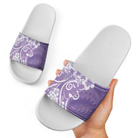 Polynesian Women's Day Slide Sandals Purple Hibiscus Flowers With Polynesian Pattern