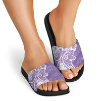 Polynesian Women's Day Slide Sandals Purple Hibiscus Flowers With Polynesian Pattern