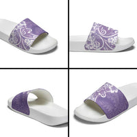 Polynesian Women's Day Slide Sandals Purple Hibiscus Flowers With Polynesian Pattern