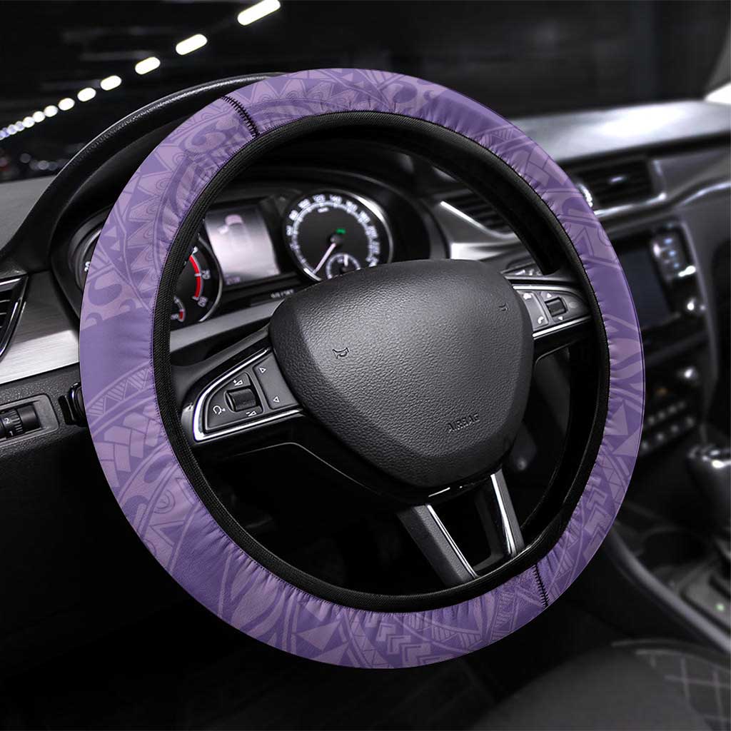 Polynesian Women's Day Steering Wheel Cover Purple Hibiscus Flowers With Polynesian Pattern