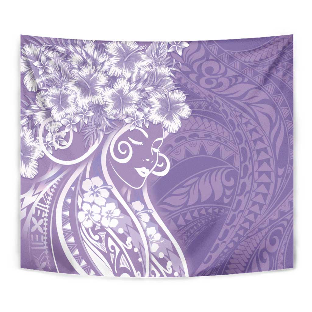 Polynesian Women's Day Tapestry Purple Hibiscus Flowers With Polynesian Pattern