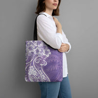 Polynesian Women's Day Tote Bag Purple Hibiscus Flowers With Polynesian Pattern