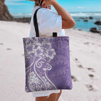 Polynesian Women's Day Tote Bag Purple Hibiscus Flowers With Polynesian Pattern