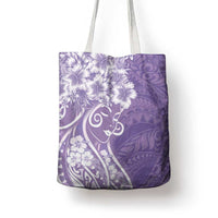 Polynesian Women's Day Tote Bag Purple Hibiscus Flowers With Polynesian Pattern