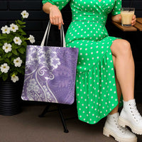 Polynesian Women's Day Tote Bag Purple Hibiscus Flowers With Polynesian Pattern