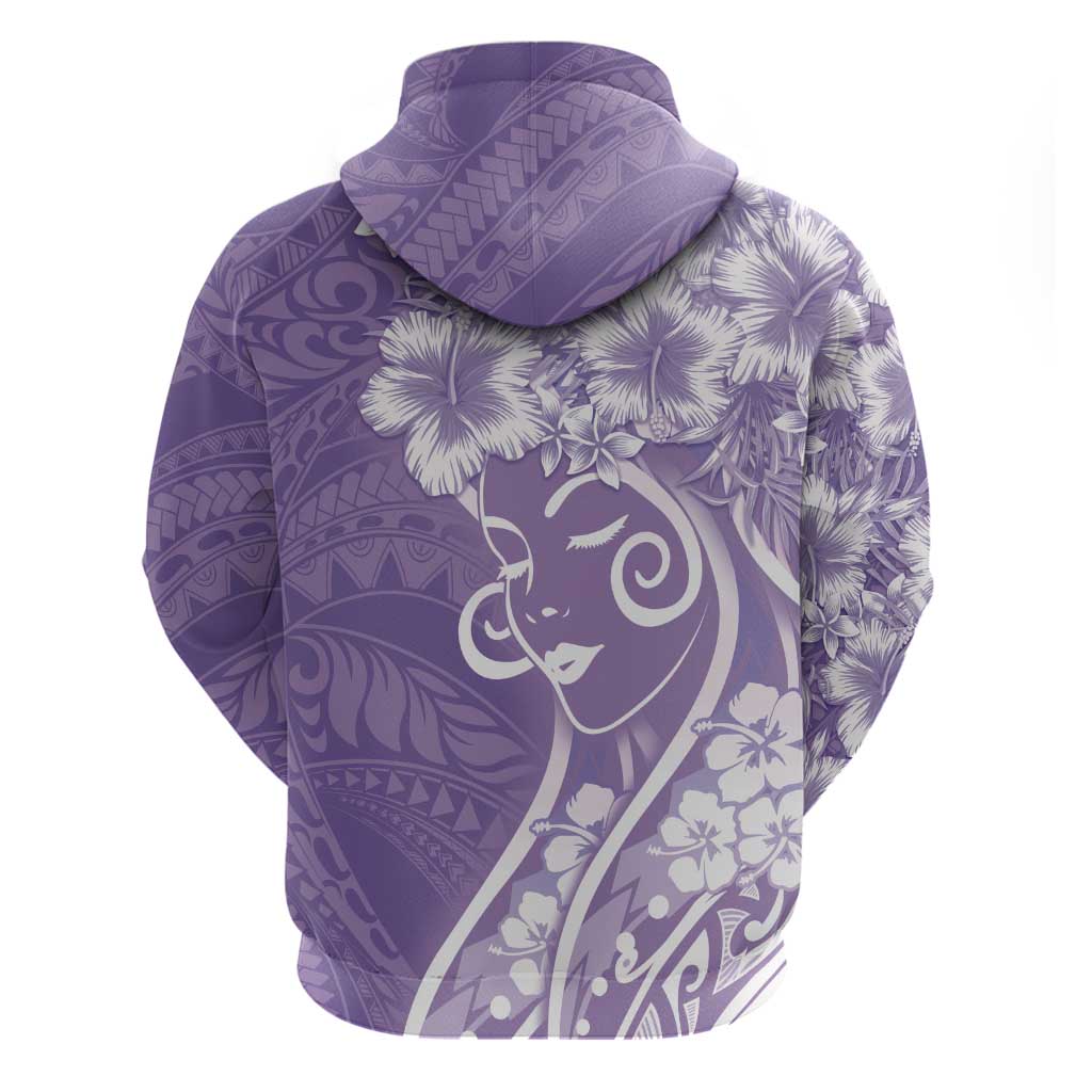 Polynesian Women's Day Zip Hoodie Purple Hibiscus Flowers With Polynesian Pattern