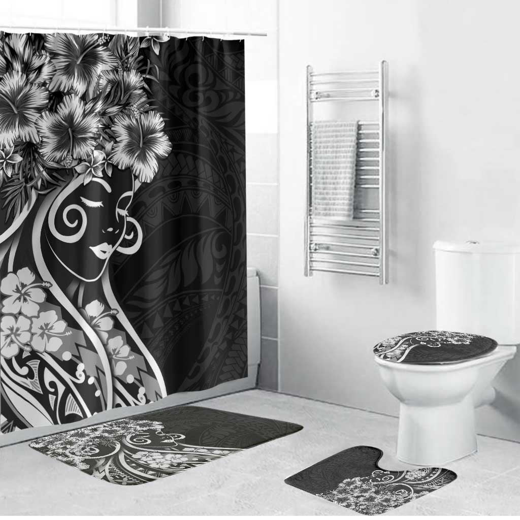 Polynesian Women's Day Bathroom Set Black Hibiscus Flowers With Polynesian Pattern