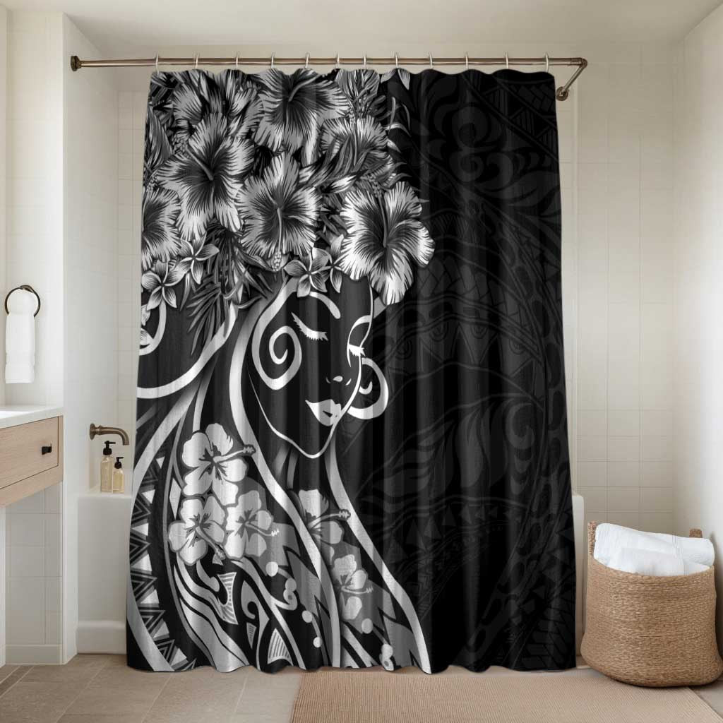 Polynesian Women's Day Bathroom Set Black Hibiscus Flowers With Polynesian Pattern