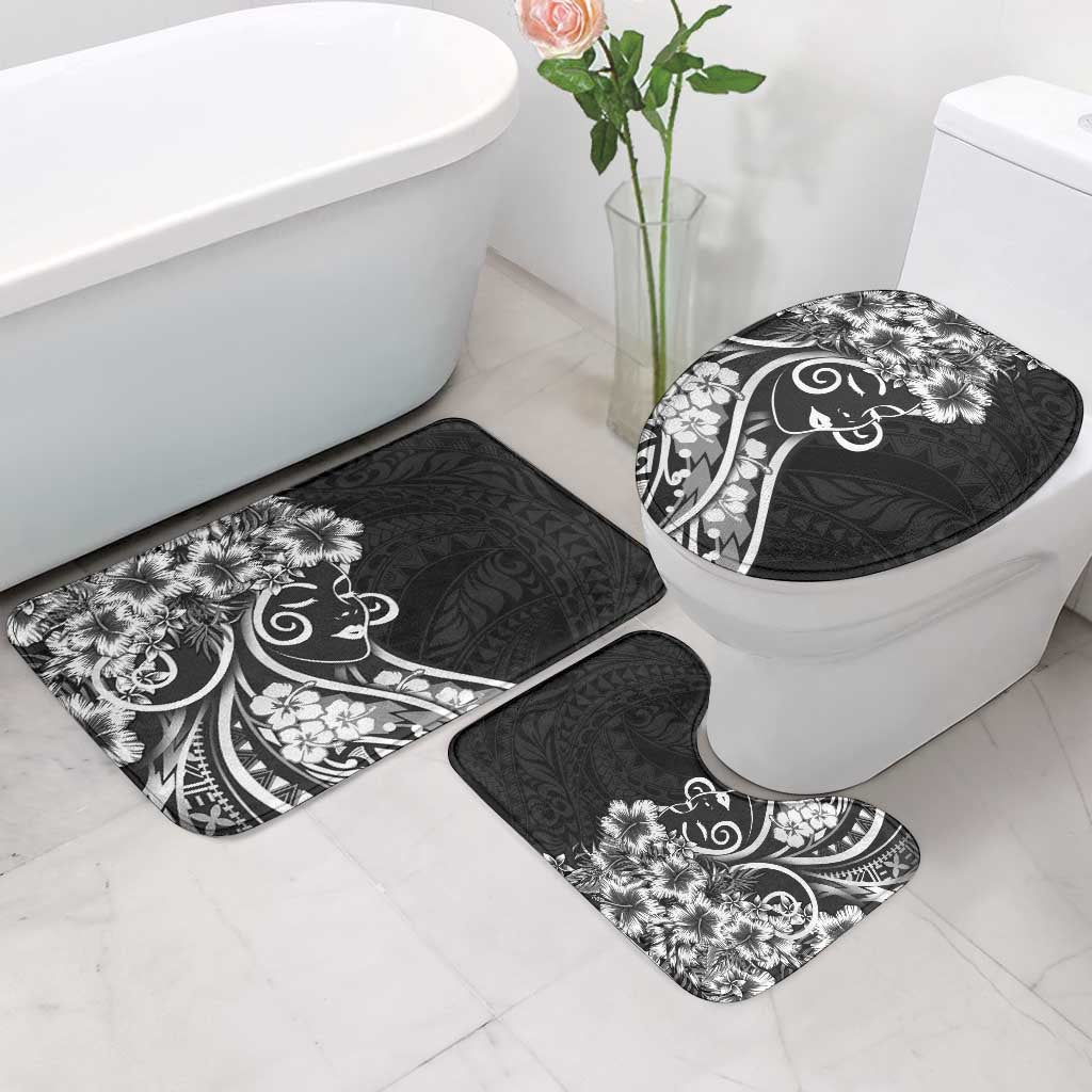 Polynesian Women's Day Bathroom Set Black Hibiscus Flowers With Polynesian Pattern