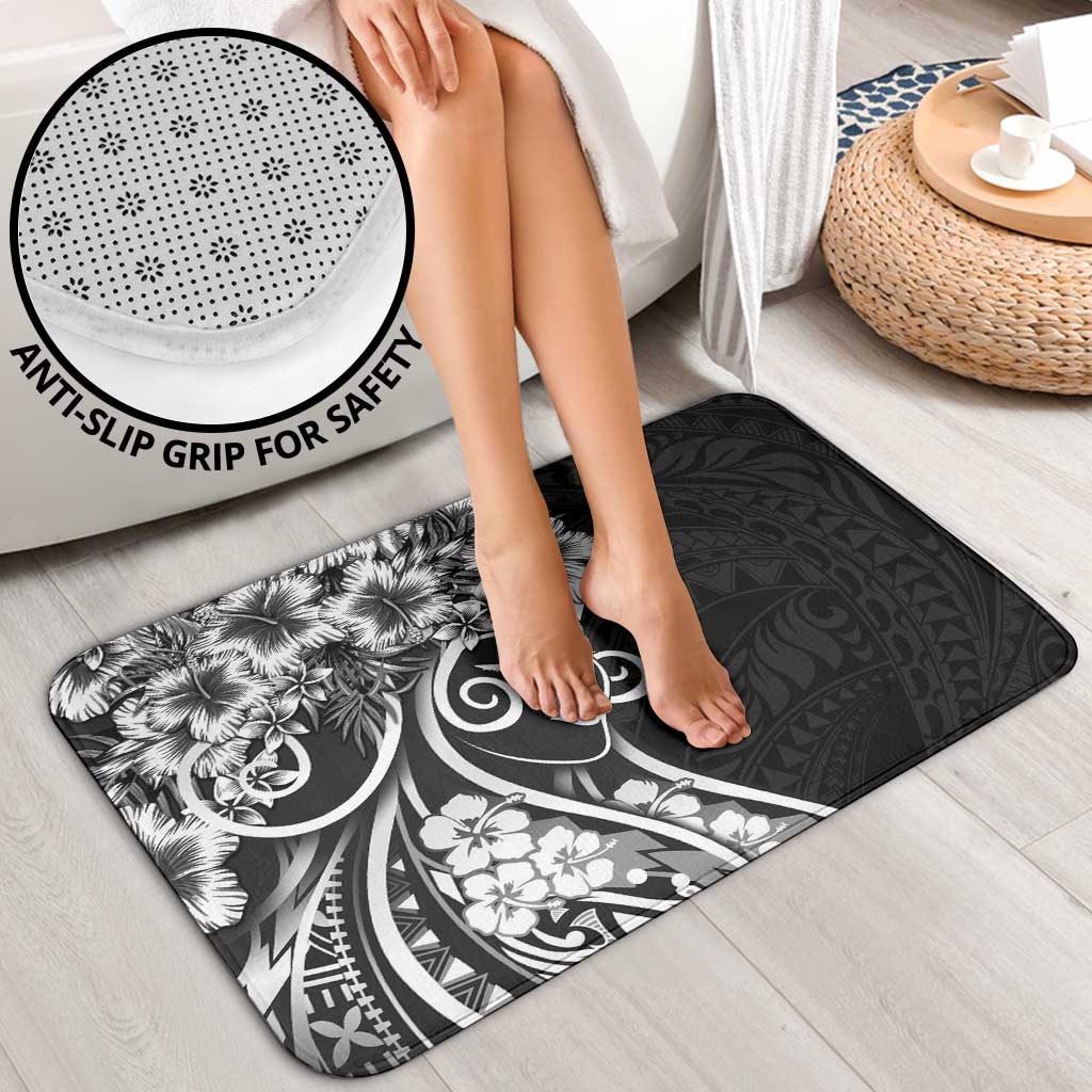 Polynesian Women's Day Bathroom Set Black Hibiscus Flowers With Polynesian Pattern