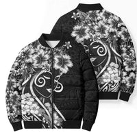 Polynesian Women's Day Bomber Puffer Jacket Black Hibiscus Flowers With Polynesian Pattern LT05 - Polynesian Pride