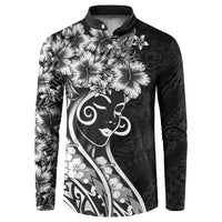 Polynesian Women's Day Button Sweatshirt Black Hibiscus Flowers With Polynesian Pattern