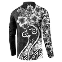 Polynesian Women's Day Button Sweatshirt Black Hibiscus Flowers With Polynesian Pattern